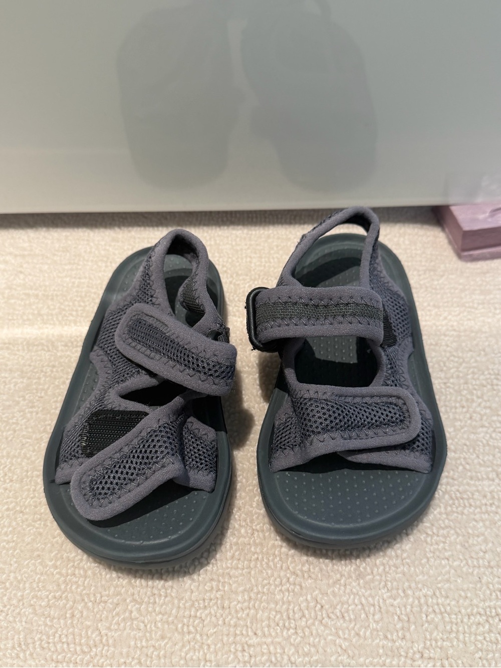Kids Grey Open-Toe Velcro Sandals